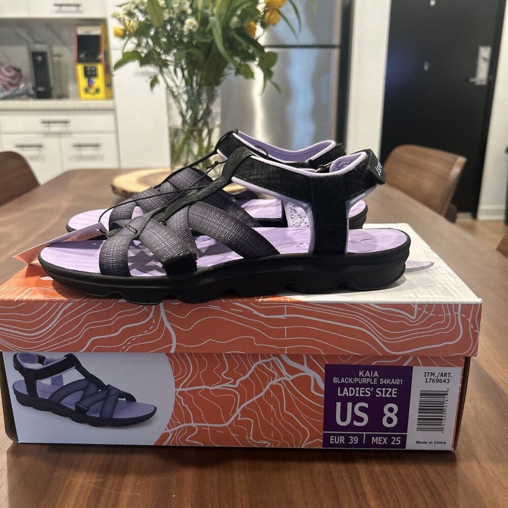 Jsport KAIA Women's Sports Sandal - Adjustable Straps (Black/Purple) Size 6